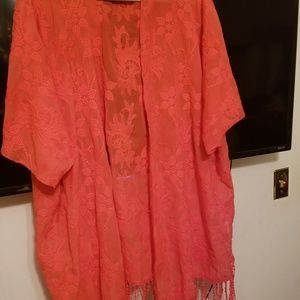Catherine's coral lace kimono